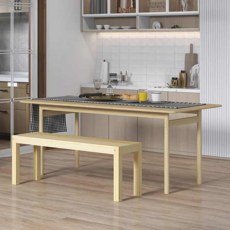 HOMCOM Banc de cuisine en bois massif 2 places, banc de salle à manger, charge 240 Kg, 120 x 33 x 45 cm, bois naturel