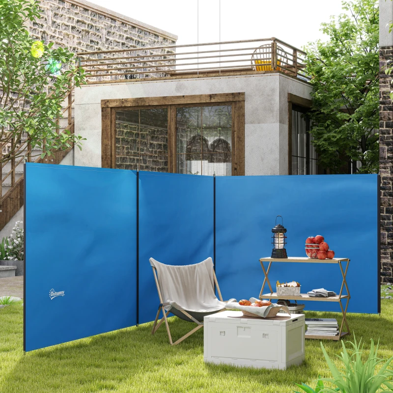 Outsunny Paravan camping, paravan de intimitate cu 4 stâlpi din oțel, husă de transport, protecție de plajă pentru camping, grădină, plajă 540 x 150 cm Albastru