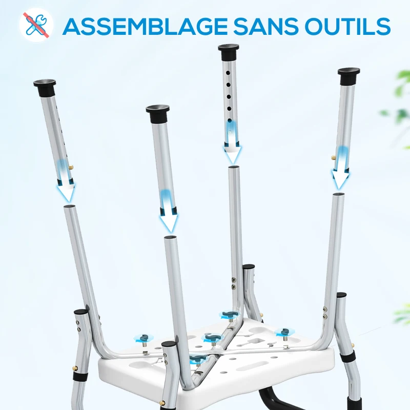 HOMCOM Tabouret de douche pour personnes âgées et handicapées avec accoudoirs, hauteur réglable, patins antidérapants, blanc