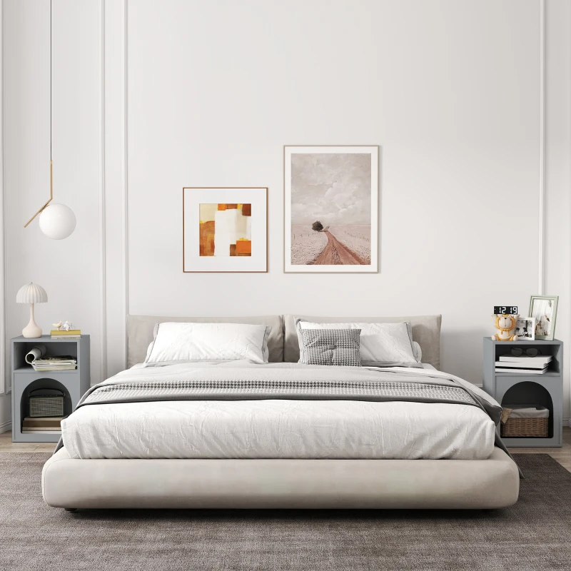 HOMCOM Lot de 2 tables de chevet, table de nuit avec compartiments ouverts, design arqué, 40 x 30 x 60 cm, gris