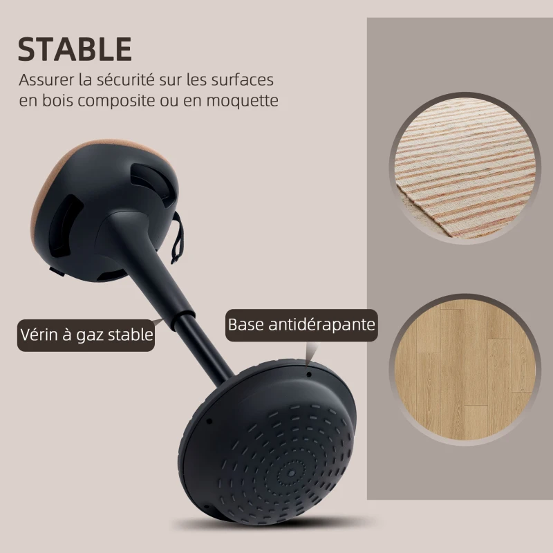 HOMCOM Tabouret dynamique, tabouret assis-debout ergonomique, hauteur réglable, rotatif à 360°, 34 x 34 x 68,5-83,5 cm, marron