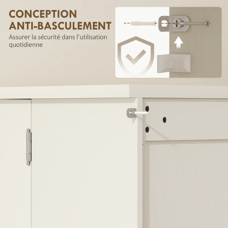 HOMCOM Buffet cuisine armoire de cuisine 5 niveaux avec portes et étagères réglables 60l x 40P x 120H cm grain de bois crème(m-7)