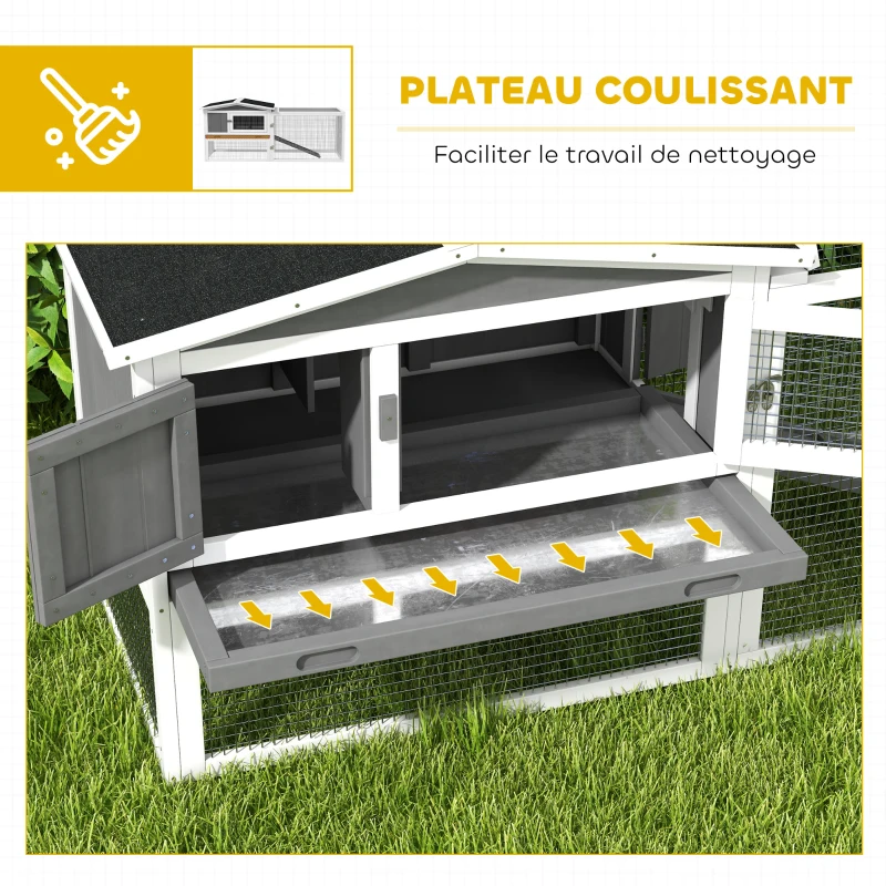 PawHut Clapier cage à lapins 2 étages tiroir déjection enclos extérieur amovible toit ouvrant 156x58x68cm bois massif pin