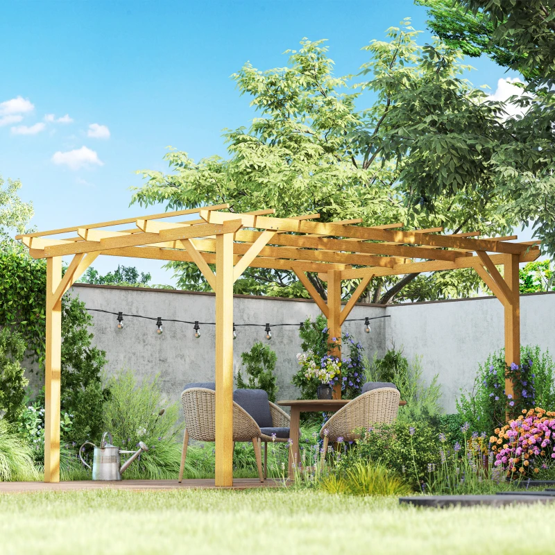 Outsunny Pergola de jardin extérieur 3 x 4 m pergola en bois pour plantes grimpantes, bois naturel