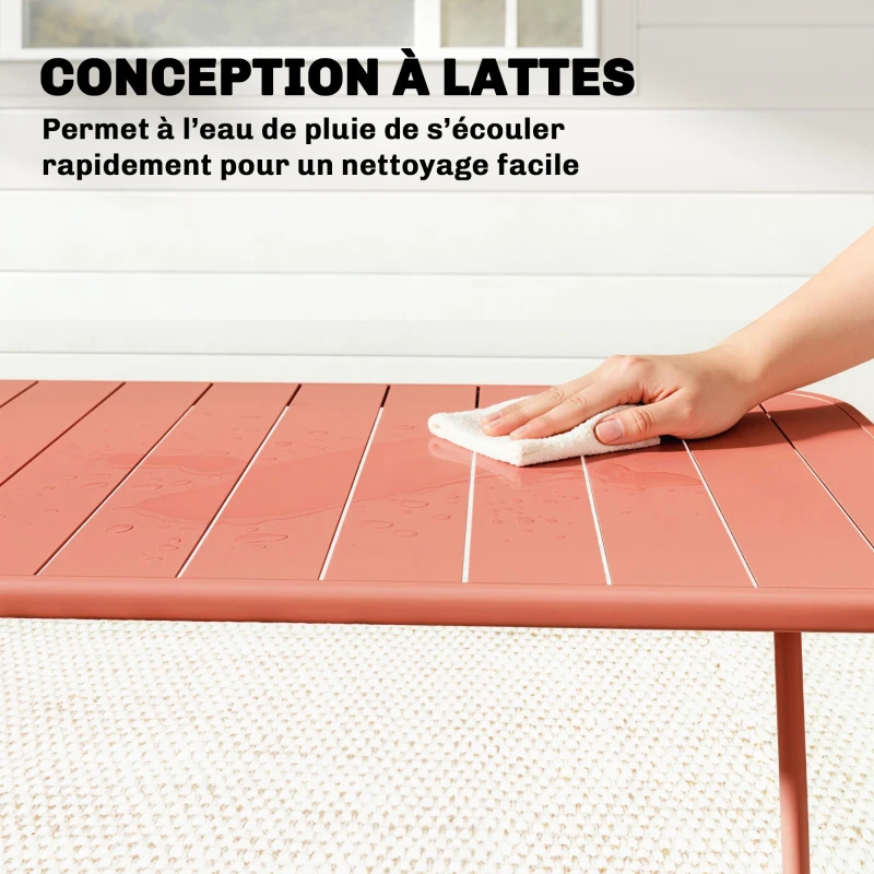 Outsunny Table de Salle à Manger Extérieure 120x70cm pour 4 Personnes, Table de Jardin Rectangulaire avec Plateau à Lattes, Rouge