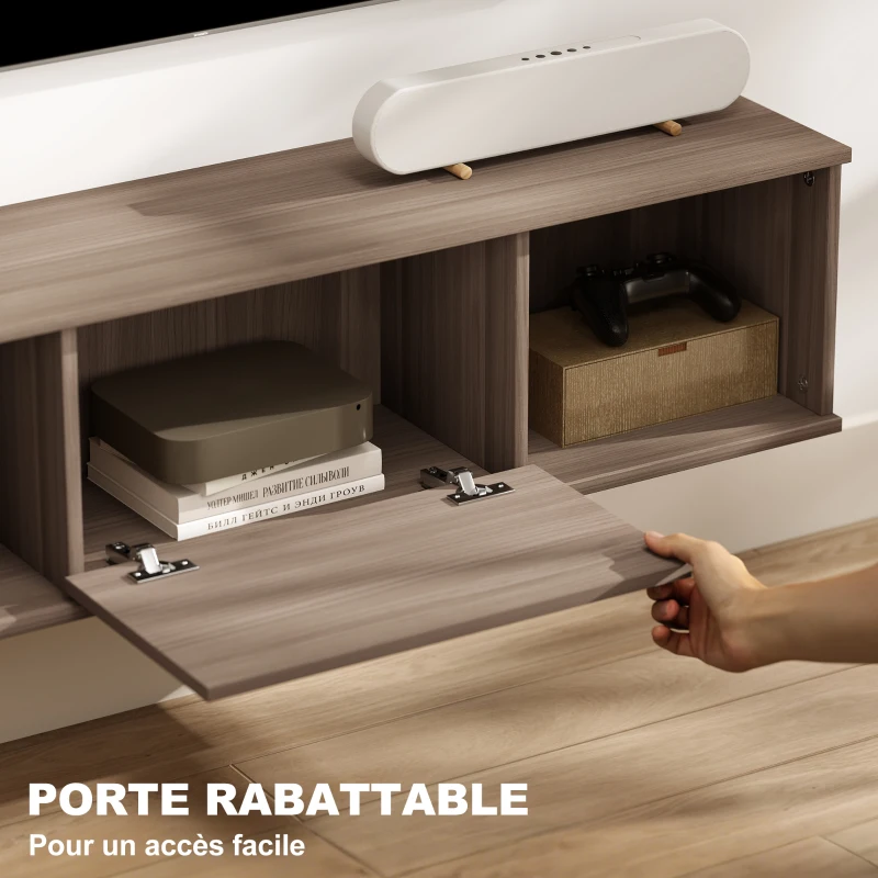 HOMCOM Meuble TV suspendu, Armoire murale avec 2 compartiments ouverts et porte rabattable, 120 x 30 x 29,5 cm, marron