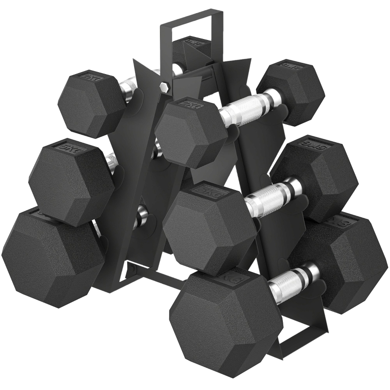 SPORTNOW Ensemble d'haltères avec support en métal avec poignée antidérapante, 2x2kg, 2x5kg, 2x8kg, Noir