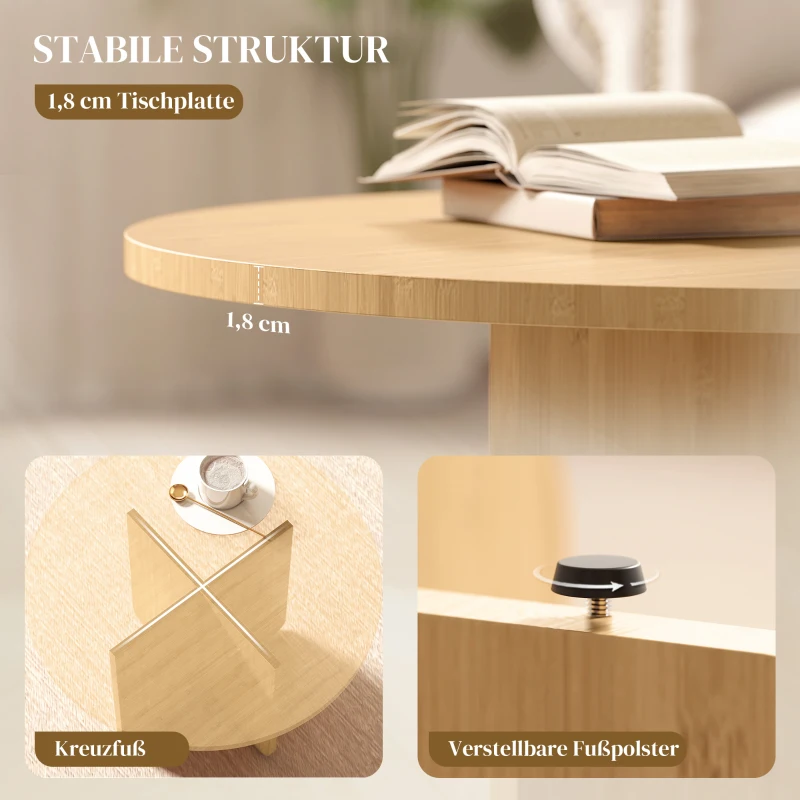 HOMCOM Runder Couchtisch, Bambus-Wohnzimmertisch mit Kreuzfuß, Natur