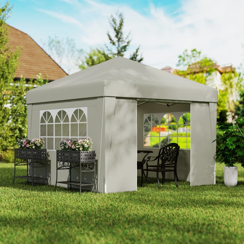 Outsunny Tonnelle de jardin pliante 3 x 3 x 2,75 m anti-UV 30 + avec fenêtres + parois latérales + sac de transport crème