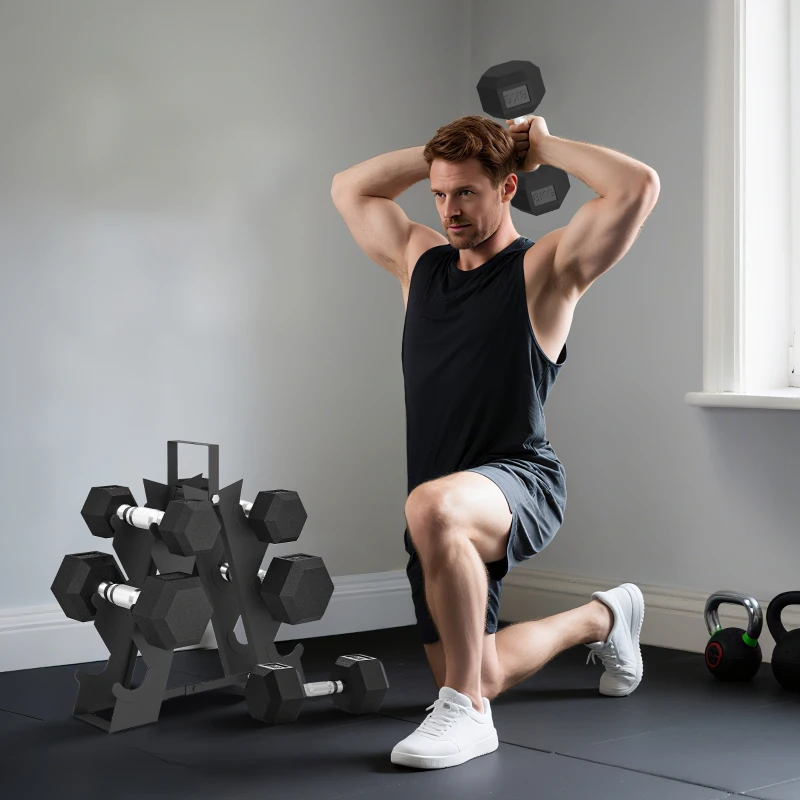 SPORTNOW Ensemble d'haltères avec support en métal avec poignée antidérapante, 2x2kg, 2x5kg, 2x8kg, Noir