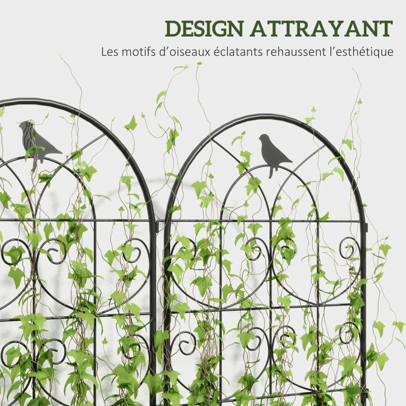 Outsunny Support pour plantes grimpantes avec oiseaux lot de 2 treillis de jardin pour légume vigne fleur métal 50 x 120 cm noir