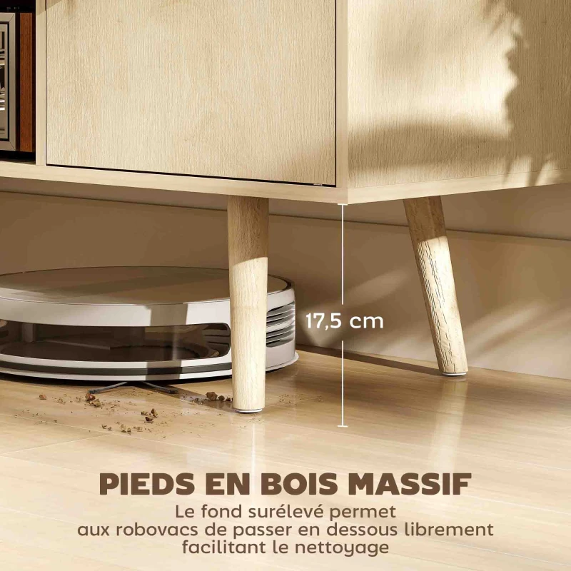 HOMCOM Meuble TV meuble télé pour téléviseur jusqu'à 55 pouces 2 placards et 2 étagères ouvertes 120x34x50cm effet bois naturel