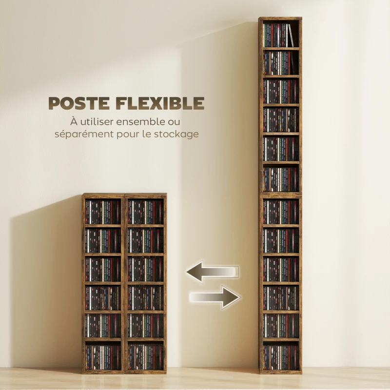 HOMCOM Lot de 2 étagères colonnes armoire de rangement CD-DVD 12 compartiments 21 x 22,5 x 88,5 cm capacité 204 CD marron