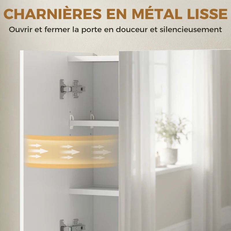 kleankin Armoire murale salle de bain avec miroir, armoire de toilette 3 portes miroir, étagères réglables, 90x15x75cm, blanc