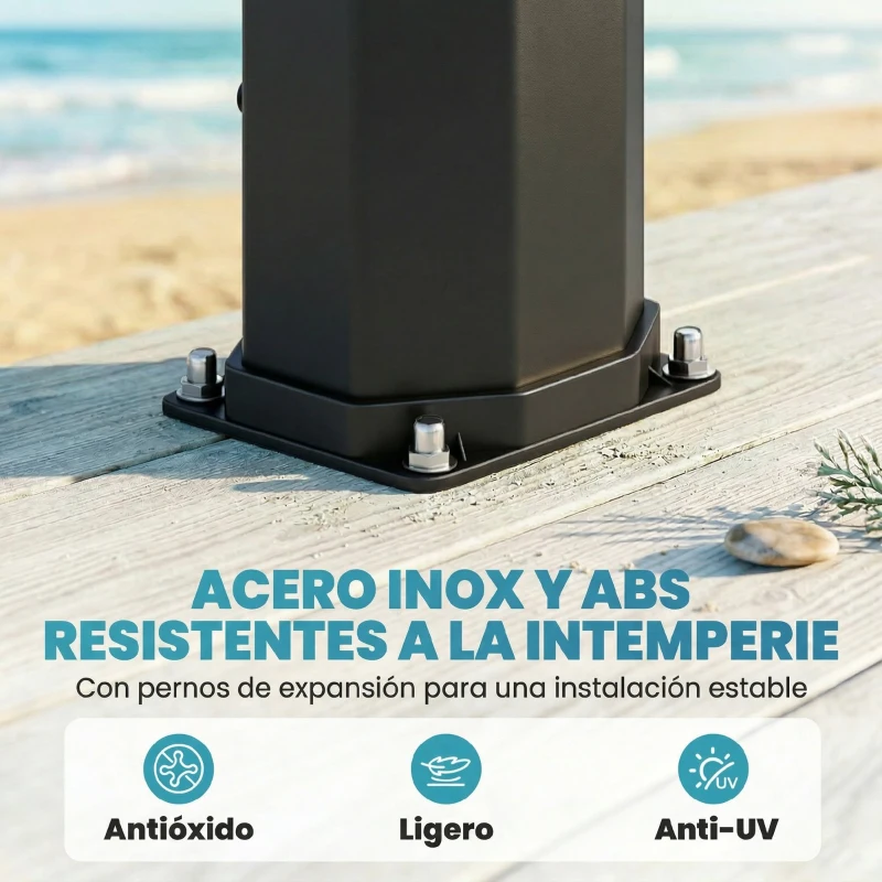 Outsunny Ducha Solar Jardín 60L con Cabezal Ducha de Mano Grifo para Pies y Temperatura Ajustable Máx. 60 °C para Piscina Negro