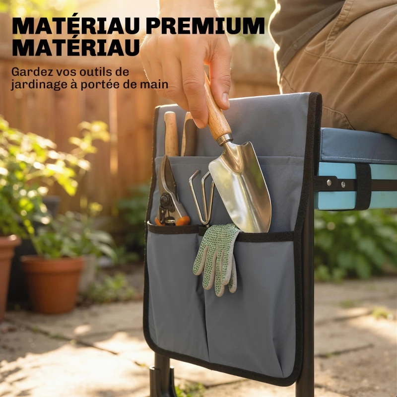 Outsunny Tabouret de jardin pliable agenouilloir de jardin avec coussin rembourré en mousse EVA, poches à outils, gris foncé