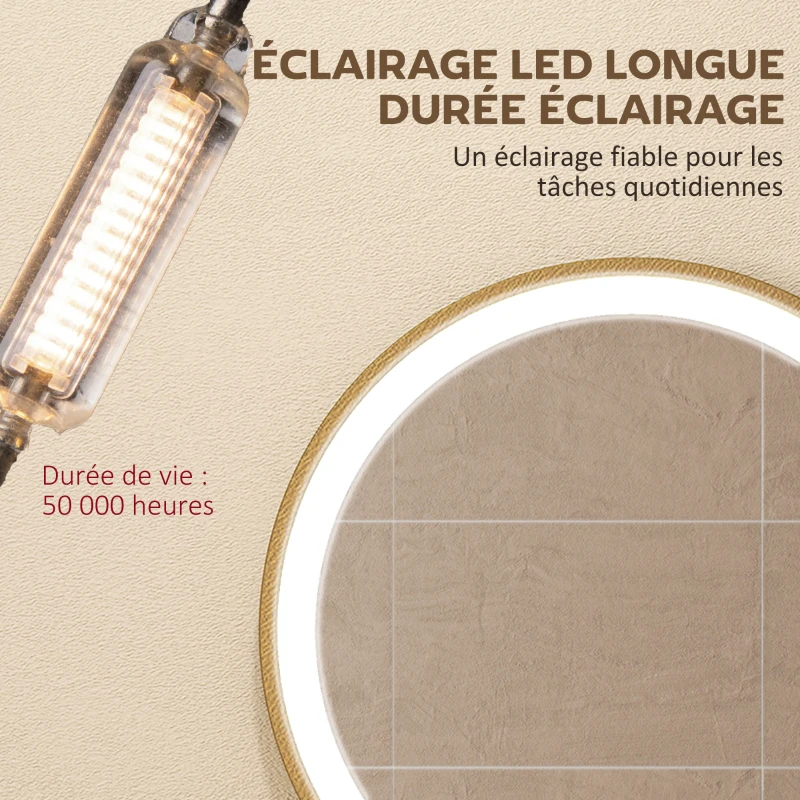 HOMCOM Miroir salle de bain avec éclairage LED rond 40 cm, miroir lumineux mural à 3 températures de couleur, dimmable, doré