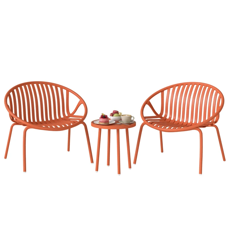 Outsunny Garten-Set Bistro 3-teilig Beistelltisch mit konkaver Platte Stahl und Polypropylen 80x70x75cm Ziegelrot