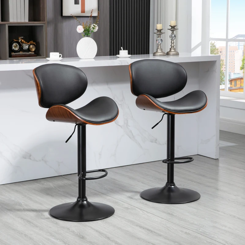 HOMCOM Lot de 2 chaises de bar tabouret hauteur réglable revêtement synthétique 53 x 52 x 92-112 cm noir