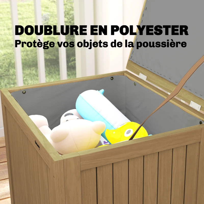 Outsunny Coffre de Rangement Boîte de Jardin 130L Doublure Amovible pour Coussins et Outils Bois Massif Brun