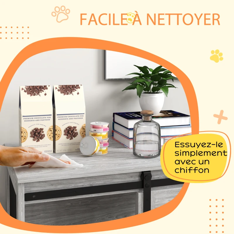 PawHut Cage caisse pour chien animaux intérieur porte coulissante, métal effet bois, dim. 57H x 80L x 54l cm