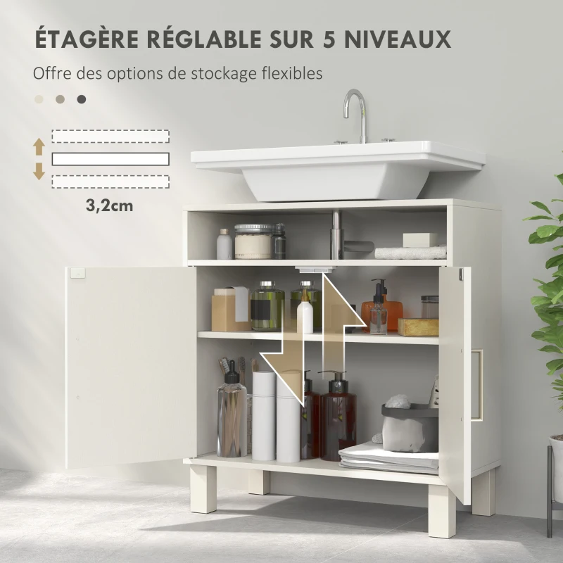 HOMCOM Meuble salle de bain sous lavabo meuble sous lavabo placard 2 portes avec étagère réglable 60 x 30 x 63 cm blanc