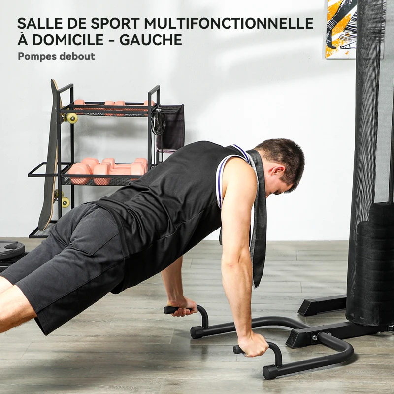 SPORTNOW Station de Musculation avec Pile de Poids de 65 kg, Équipement de Gym à Domicile avec Banc pour Abdominaux, Noir et Bleu