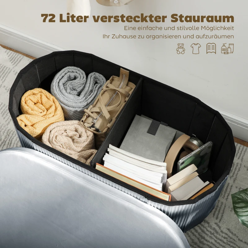 HOMCOM Sitzbank mit Stauraum Klappbar Polsterbank mit Samt-Optik für Wohnzimmer 76 x 38 x 35 cm Dunkelgrau