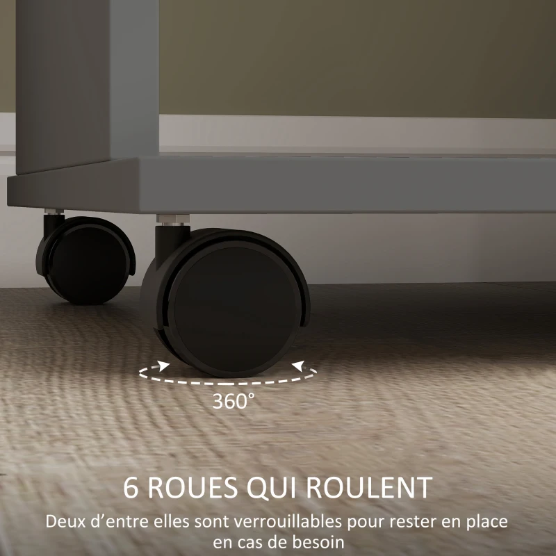 HOMCOM Armoire penderie meuble de rangement mobile 6 roulettes 120 x 40 x 128 cm en bois gris