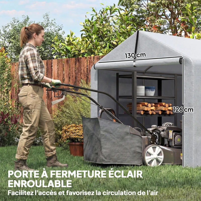 Outsunny Abri de jardin tente de stockage imperméable abri moto porte enroulable, pour vélo moto 162 x 221,5 x 163 cm, gris clair
