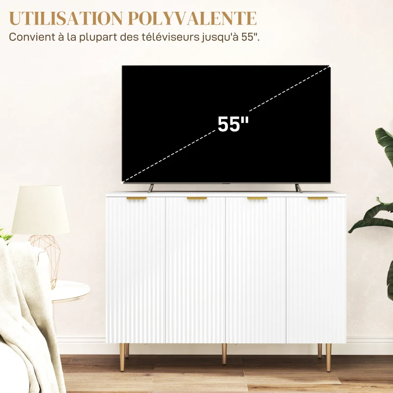 HOMCOM Buffet salon meuble de rangement armoire de cuisine avec placards à 2 portes et étagère réglable 120 x 40 x 90 cm, blanc