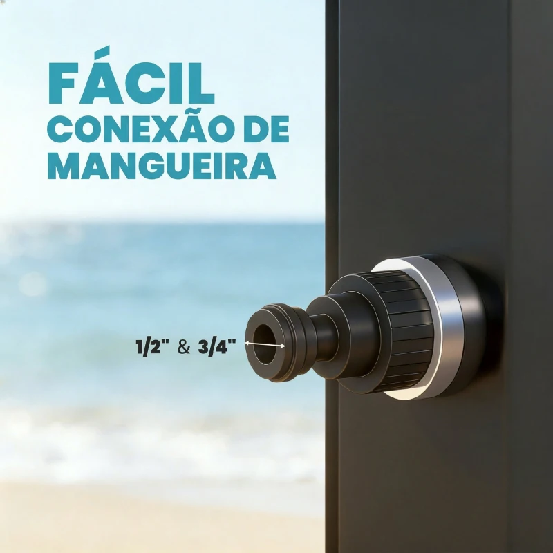 Outsunny Duche Solar de Jardim 60 L com Chuveiro de Mão Torneira para Pés Água Fria e Quente até 60 °C Ligação a Mangueira 21,8x18,2x227 cm Preto