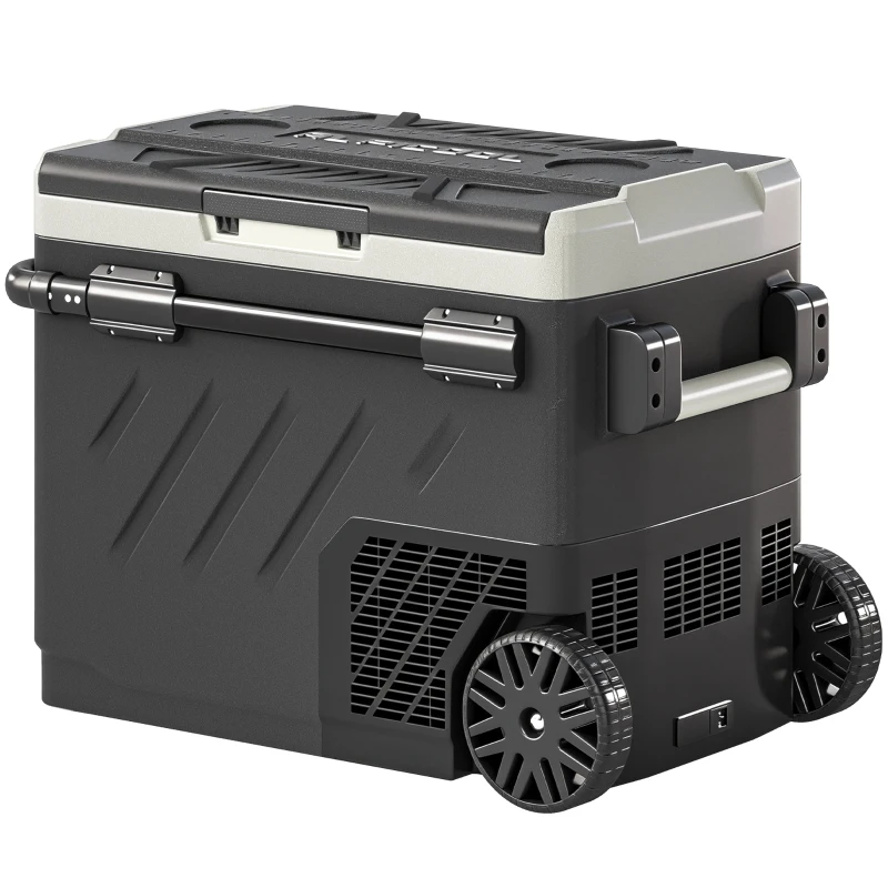 Outsunny Frigorífico Portátil Elétrico 49 L com Compressor Dupla Zona Controlo por App Rodas Pega Telescópica -20 ℃ a 20 ℃ e Porta USB