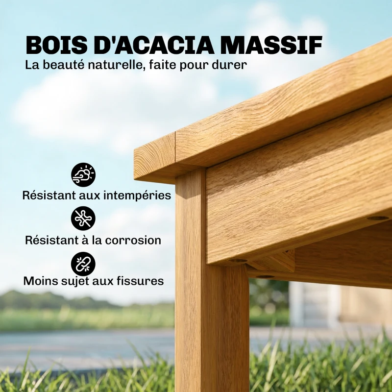 Outsunny Table Basse de Jardin Carrée en Bois d'acacia Massif, avec Plateau à Lattes, Pieds Réglables, 48x48x46cm, Naturel