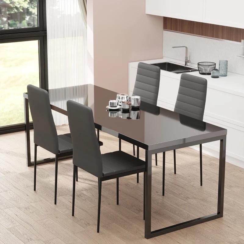 HOMCOM Lot de 4 chaises de salle à manger chaises de cuisine avec dossier haut pieds en métal et tissu en lin 41x50x97cm noir