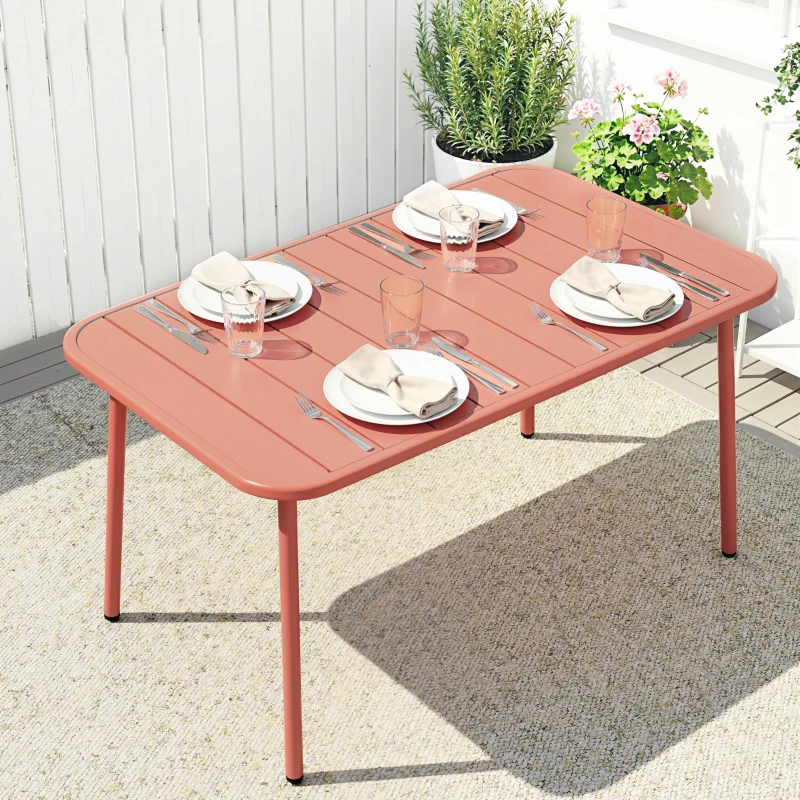 Outsunny Table de Salle à Manger Extérieure 120x70cm pour 4 Personnes, Table de Jardin Rectangulaire avec Plateau à Lattes, Rouge