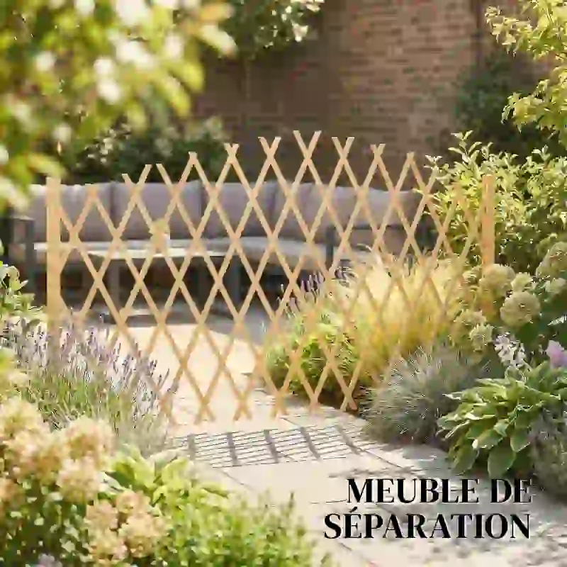 Outsunny Lot de 2 Barrieres Extensibles en Bois de Sapin, pour Intérieur Extérieur Balcon Jardin, 180x30x103cm, Naturel