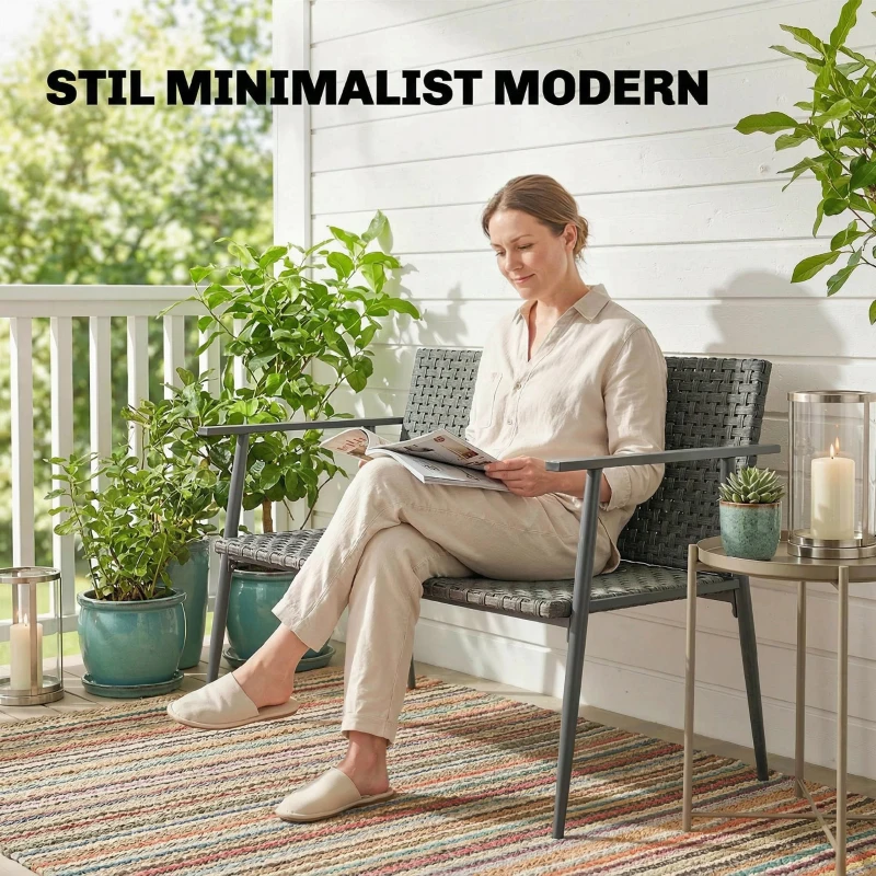 Outsunny Șezlong Balansoar Exterior, Șezut 63 cm, Pernă inclusă, Culoare Bej.