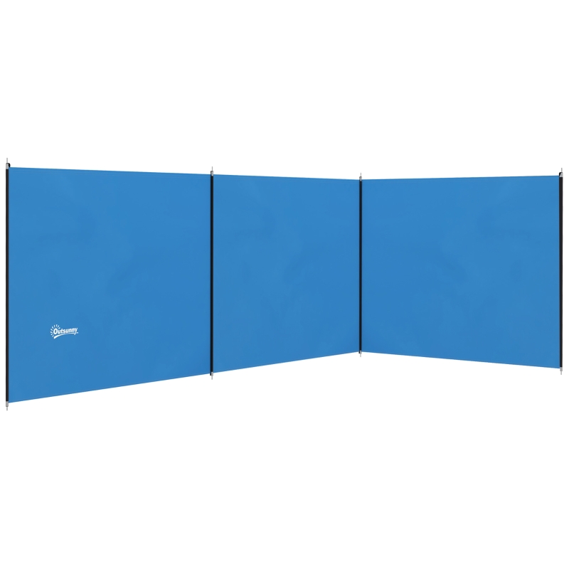 Outsunny Protetor de Vento para Campismo Tela de Privacidade com 4 Hastes de Aço Bolsa de Transporte Proteção de Praia para Campismo Jardim 540x150 cm Azul
