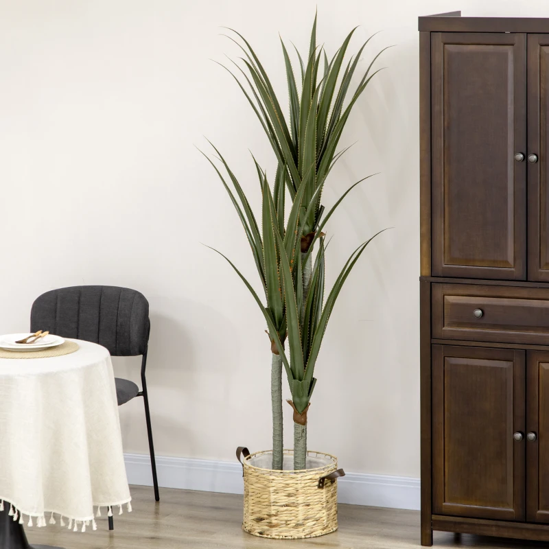 HOMCOM Künstliche Yucca groß 190cm Kunstpflanze, Plastik Künstliche Pflanze im Topf, 17 x 17 x 190 cm Smaragdgrün