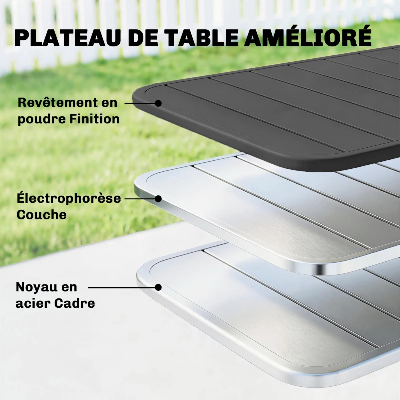 Outsunny Table de Salle à Manger Extérieure 120 x 70 cm pour 4 Personnes, Table de Jardin Rectangulaire avec Plateau à Lattes et Bords Arrondis, Gris
