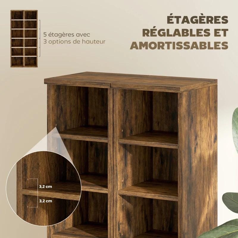 HOMCOM Lot de 2 étagères colonnes armoire de rangement CD-DVD 12 compartiments 21 x 22,5 x 88,5 cm capacité 204 CD marron