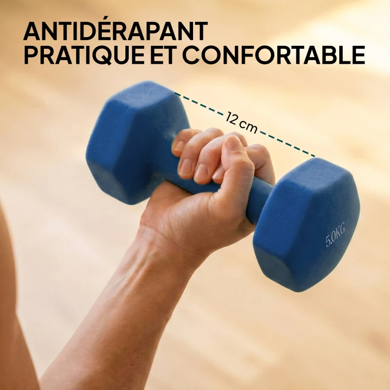 SPORTNOW Lot 3 haltères hexagonaux avec support, 2 x 1kg, 2 x 3kg, 2 x 5kg, poignées antidérapantes, fitness à domicile