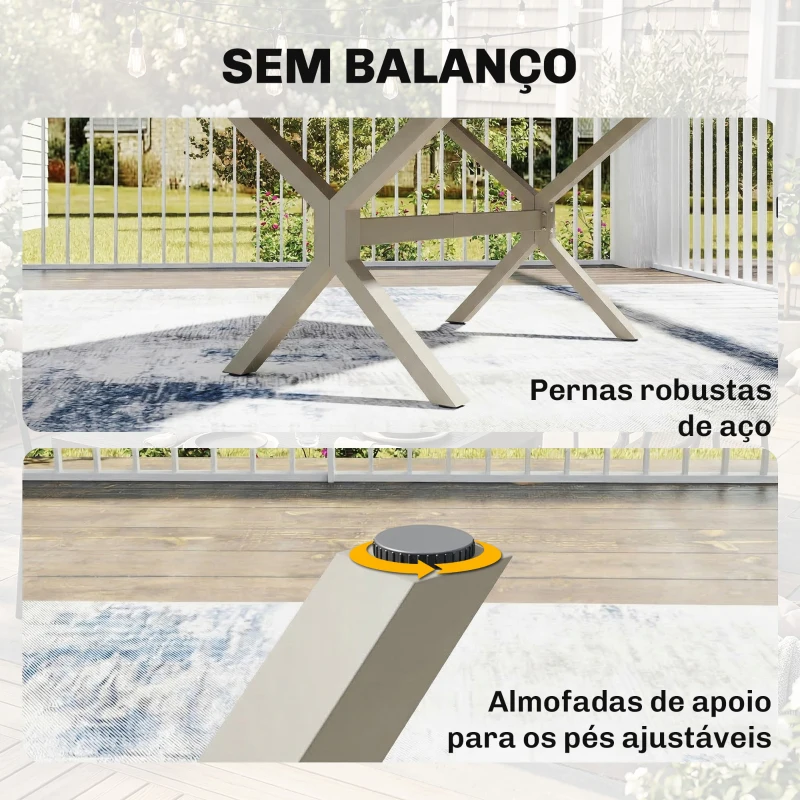 Outsunny Mesa de Jardim Extensível com Superfície em Alumínio 154/214x85 cm com Efeito Madeira para 8-10 Pessoas Cinza Claro