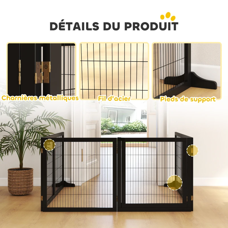 PawHut Barrière de sécurité pour chien barrière pliable à 6 panneaux avec pieds amovibles 432 x 36 x 70 cm noir