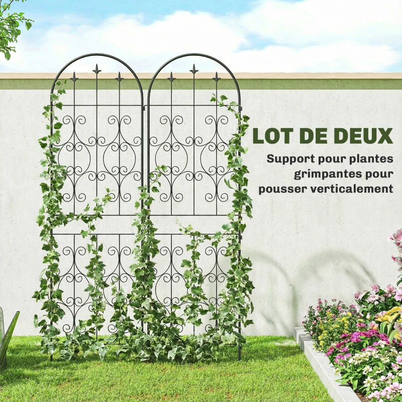 Outsunny Lot de 2 Supports pour Plantes Grimpantes, Treillis de Jardin, pour Légumes, Vignes, Fleurs, en Métal, 50 x 180 cm, Noir