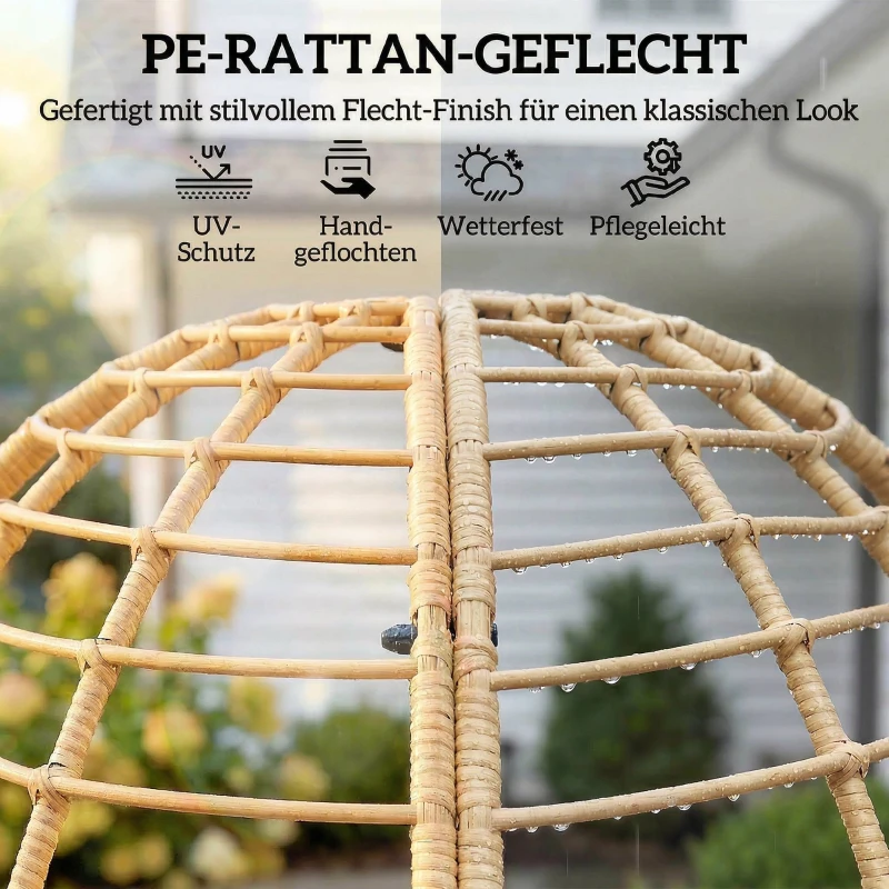 Outsunny Gartensessel mit Hocker PE Rattan Ei-Form Korbsessel mit langen & dicken Kissen Metallrahmen Beige