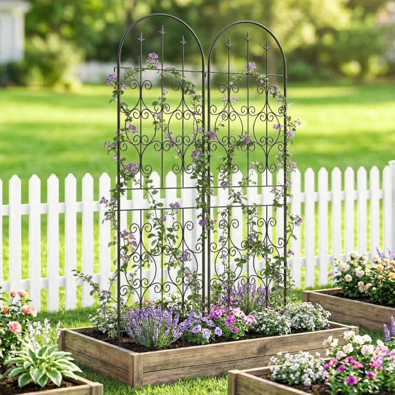 Outsunny Lot de 2 Supports pour Plantes Grimpantes, Treillis de Jardin, pour Légumes, Vignes, Fleurs, en Métal, 50 x 180 cm, Noir