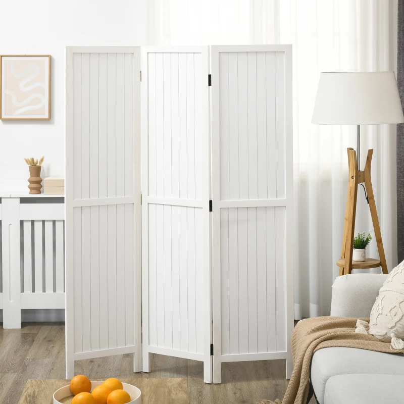 HOMCOM Paravent en bois séparateur de pièce closion intérieur pliable 3 panneaux en bois 120 x 170 cm blanc