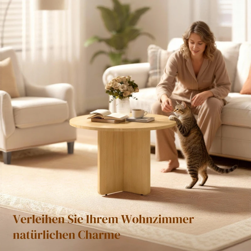HOMCOM Runder Couchtisch, Bambus-Wohnzimmertisch mit Kreuzfuß, Natur